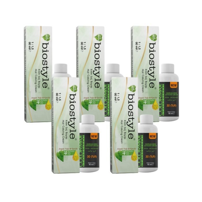 Biostyle Bitki Özlü Argan ve Keratin 8.00 Yoğun Açık Kumral 5 Adet 60 ML Saç Boyası + 5 Adet Oksidan